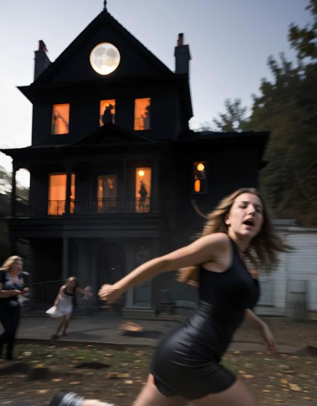 [SMITHSONIAN] photo of a  (28 yo terrified Hungarian Albanian woman) [side view], [moving towards through (Halloween haunted house)], [steadycam], (background motion blur)[adrenaline filled], (full moon and bonfire lighting), [high camera angle], [Nikon DSLR with wide angle lens], in the style of [Terminator s]
 <lora:BetterHands:1> <lora:DepthOfFieldSliders:0.5> <lora:HDhelper:0.4> <lora:Better Portrait Lighting:0..5> <lora:EmotionSliders:1.7> <lora:skinny_new_skin:0.5>