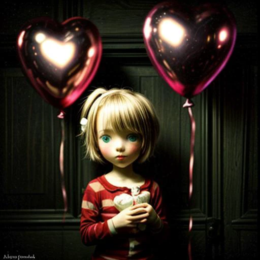 a vintage valentine's day scene by alexander jansson and where's waldo, surrounded by tiny pearlescent heart-shaped balloons, (red:1.1), (pink:1.1), (purple:1.1), (white:1.05), (pearlescent:1.275), <lora:speedy1p5:1.15> <lora:difConsistency_detail:0.35> <lora:more_details:0.45>