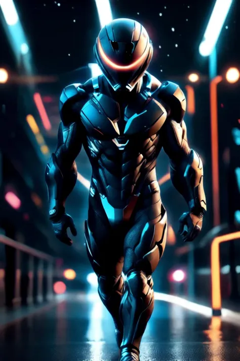 male, helmet, night , walking, <lora:SpaceKnights_3.0:1>