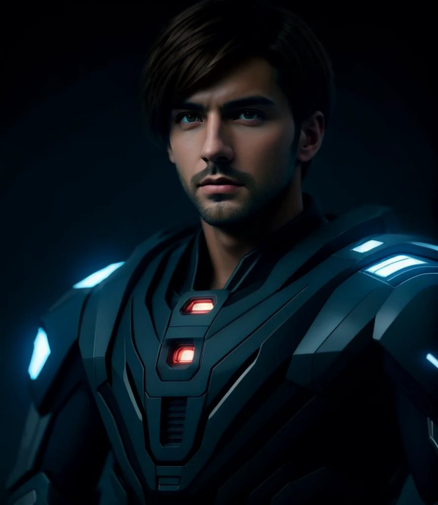 ((male, handsome)), (medium shot), super high resolutions, best quality, masterpiece, depth of field, realistic, photo-realistic, cinematic, (wearing nano-suit),
big beautiful brown eyes, detailed face,short cut hair, <lora:space_knights_2:0.5>, outdoor, (battlefield behind:0.6), (dark and foggy environment:0.6), (complex, Machine background ,spaceship outdoors background, Mecha Transport parts:0.7), ((heavy fog environment:0.6)),