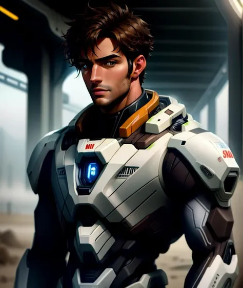 ((male, handsome)), (medium shot), super high resolutions, best quality, masterpiece, depth of field, realistic, photo-realistic, cinematic, (wearing nano-suit),
big beautiful brown eyes, detailed face,short cut hair, <lora:space_knights_2:0.5>, outdoor, (battlefield behind:0.6), (dark and foggy environment:0.6), (complex, Machine background ,spaceship outdoors background, Mecha Transport parts:0.7), ((heavy fog environment:0.6)), <lora:JapaneseDollLikeness_v15:0.2>