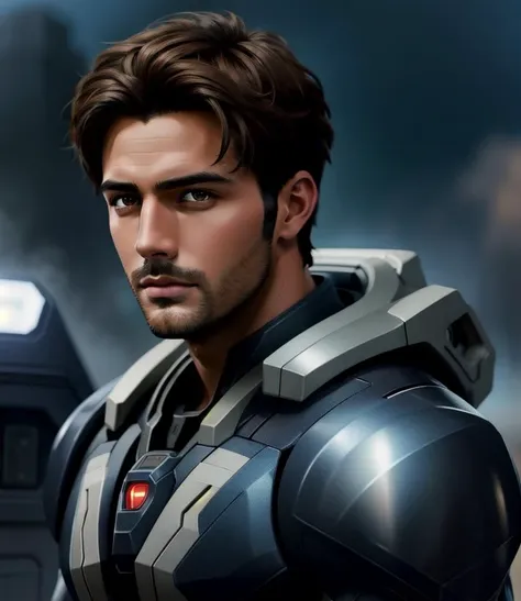 ((male, handsome)), (medium shot), super high resolutions, best quality, masterpiece, depth of field, realistic, photo-realistic, cinematic, (wearing nano-suit),
big beautiful brown eyes, detailed face,short cut hair, <lora:space_knights_2:0.5>, outdoor, (battlefield behind:0.6), (dark and foggy environment:0.6), (complex, Machine background ,spaceship outdoors background, Mecha Transport parts:0.7), ((heavy fog environment:0.6)), <lora:JapaneseDollLikeness_v15:0.2>