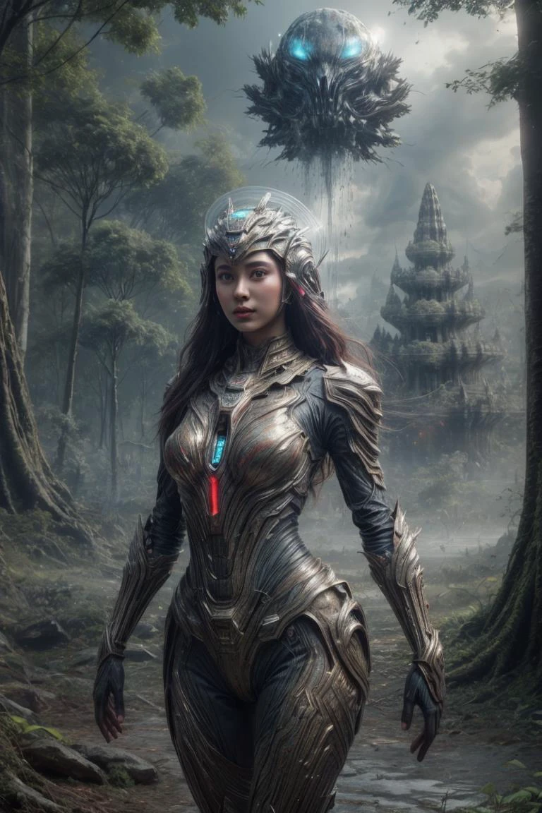 (masterpiece, perfect quality:1.3), a close up photo of beautiful javanese girl wearing open ungodly helmet <lora:TempestMagic:0.5> , red white color ancient atheist spacesuit <lora:SpaceKnights5:0.5>, long hair, forest \planet\ background <lora:PAseerDreamPlanetV1:0.1> , Indonesia <lora:PAseerStarSkyV1:0.1>, prambanan technology, borobudur industry <lora:xsarchitectural-21Futuretechnologycity:0.3>, scientific, <lora:more_details:1>