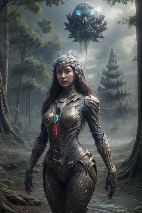 (masterpiece, perfect quality:1.3), a close up photo of beautiful javanese girl wearing open ungodly helmet <lora:TempestMagic:0.5> , red white color ancient atheist spacesuit <lora:SpaceKnights5:0.5>, long hair, forest \planet\ background <lora:PAseerDreamPlanetV1:0.1> , Indonesia <lora:PAseerStarSkyV1:0.1>, prambanan technology, borobudur industry <lora:xsarchitectural-21Futuretechnologycity:0.3>, scientific, <lora:more_details:1>