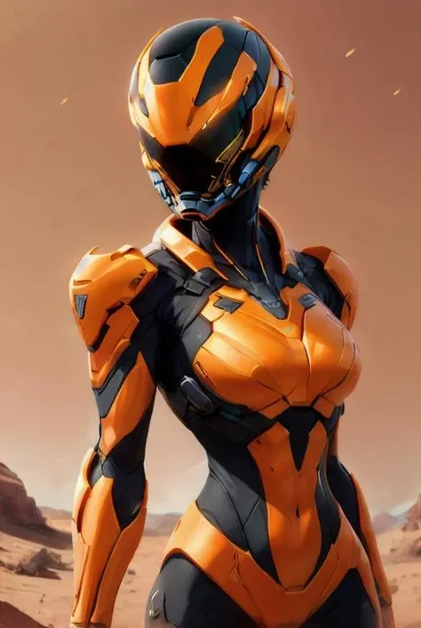 1girl,solo,Sala,original,full face helmet,no face , no hair,white body suit,orange heavy armor,cowboy shot,steam,in smoke,siting on rock, hand in hot spring, Science fiction,ultra-detailed,sharp focus,aesthetic,(best quality)