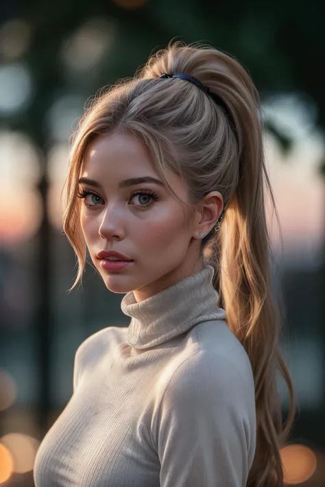 (masterpiece), (extremely intricate:1.3), (realistic), portrait of a (JGmrsbe11a:.99),  the most beautiful in the world, upper body, professional photograph of a stunning woman detailed, sharp focus, dramatic, award winning, volumetrics dtx, (film grain, blurry background, blurry foreground, bokeh, depth of field, sunset, motion blur:1.3), (((lip_piercing:1.1))), (((lip ring piercing:1.1))), close shot photo,((turtleneck)), (summer night:1.1), long hair, ponytails,  <lora:add_detail:.4>,  natural skin texture, 24mm, 4k textures, soft cinematic light, adobe lightroom, photolab, hdr, intricate, elegant, highly detailed, sharp focus, ((((cinematic look)))), soothing tones, insane details, intricate details, hyperdetailed, low contrast, soft cinematic light, exposure blend, hdr, faded, (( convenient_censor:1.2))