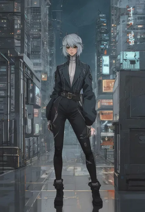 digital painting, 1girl, woman, succubus spy lord villainess, dark leather lingerie, tobi pants, kitsune mask, war fan, rainy night, bombshell hair, blue-green hair, Twist Ponytail, neon white clothes, toned body, athletic build, narrow waist, medium breasts, caucasian, amazing scifi metropolis beyond the beginning of the universe<lora:EnvyStarlightBeauty13:1.25>