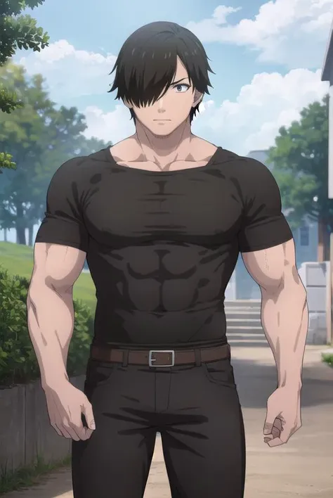 shibatagenzou, <lora:shibata genzou s1-lora-nochekaiser:1>,
shibata genzou, short hair, black hair, male focus, (hair over one eye:1.5), muscular, (black eyes:1.5),
BREAK shirt, pants, green shirt,
BREAK outdoors, forest,
BREAK looking at viewer, (cowboy shot:1.5), dynamic pose,
BREAK <lyco:GoodHands-beta2:1>, (masterpiece:1.2), best quality, high resolution, unity 8k wallpaper, (illustration:0.8), (beautiful detailed eyes:1.6), extremely detailed face, perfect lighting, extremely detailed CG, (perfect hands, perfect anatomy),