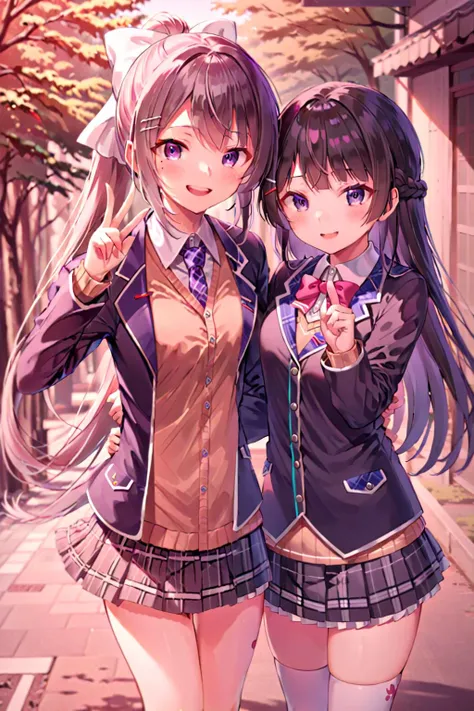 two girls,V-sign ADDCOMM
<lora:kaede_xl_16dim_d2:0.9>,higuchi kaede,smile ADDCOL
<lora:mito_xl_base_long:0.9>, tsukino mito,