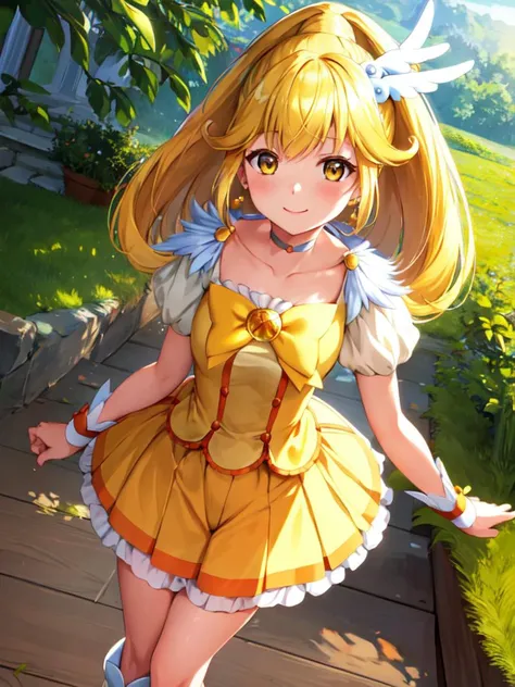 {{{downblouse}}},all fours,On all fours,{{{medium breasts}}},whole body,yellow hair,cure peace