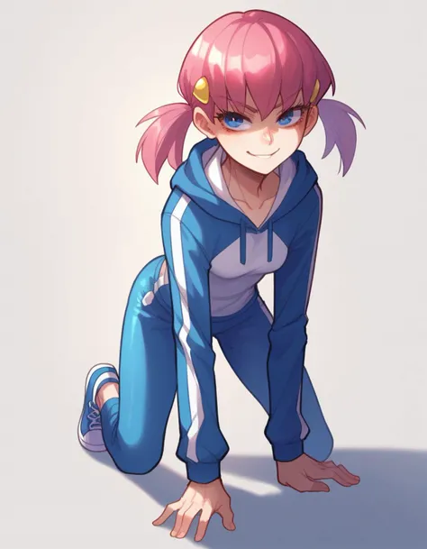 zPDXL, score_9, score_8_up, score_7_up, source_anime,
1girl, solo, <lora:Popoka_v2:1> ppka, Pokemon, Whitney, twintails, pink hair, short hair, small breasts, smirk, all fours, wearing Blue dolphin costume with dorsal fin, dolphin head hood, blue leggings, blue sneakers,