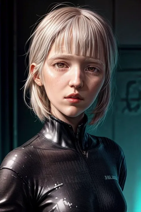 KikerChan, cyberpunk, curly afro white hair, in a (graphite color) electric hero suit, with toxic red eyes, she's in a cartoon hero style, extremely complexly detailed background, <lora:more_details:0.45> <lora:difConsistency_detail:0.35>