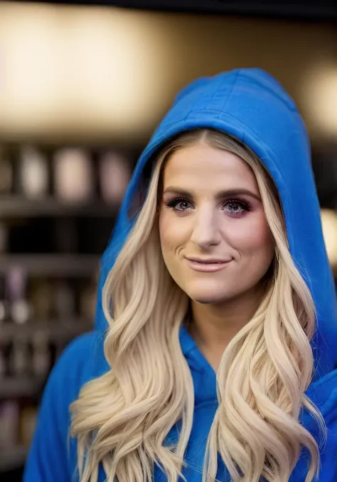 meghan trainor (sharp focus:1.2), photo, attractive young woman, (beautiful face:1.1), detailed eyes, luscious lips, (winged eyeliner:0.85), large breast, (tight body:1.2), wearing (hoodie:1.2) at a (shop:1.2). (moody lighting:1.2), depth of field, bokeh, 4K, HDR. by (James C. Christensen:1.2|Jeremy Lipking:1.1).