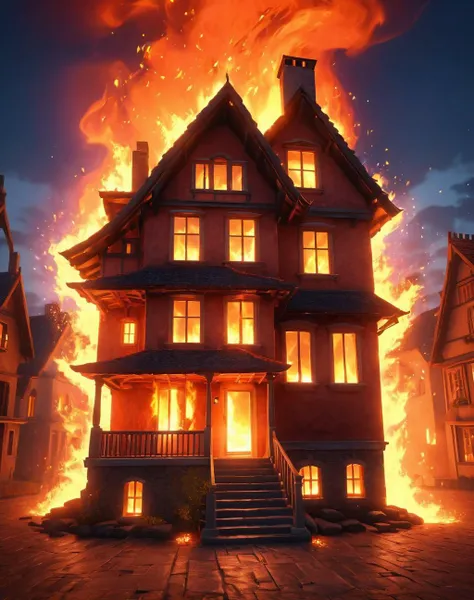 house <lora:Fiery_aura_XL_-_Burning_passion:1> fiery aura, (masterpiece), best quality, highres, 4k, 8k, amazing quality, amazing shading, soft lighting
