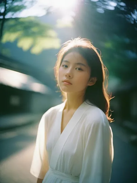 masterpiece of analog film photograph a girl in the holy light,<lora:GFMix_XL:1>,, taken by Hideaki Hamada using Pentax 67II and Kodak Portra