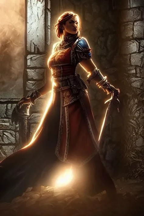 digital painting of a woman in a dungeon, darkest_diffusion, dark fantasy, masterpiece, cinematic, moody, dramatic, vivid color, full body, wide angle