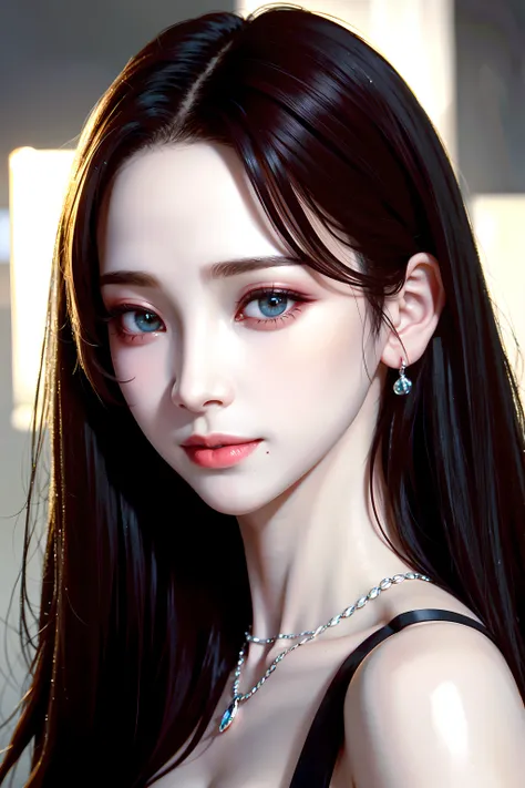 un primer plano de una mujer con el pelo largo y negro con una blusa blanca, retrato de jisoo rosa negro, portrait of jossi de blackpink, Jinyoung Shin, jisoo de blackpink, Jisoo de Blackpink, TaeJune Kim, retrato de ídolo coreano femenino, heonhwa choe, jaeyeon nam, jossi de blackpink, gongbi, lee ji-eun, lee ji - eun