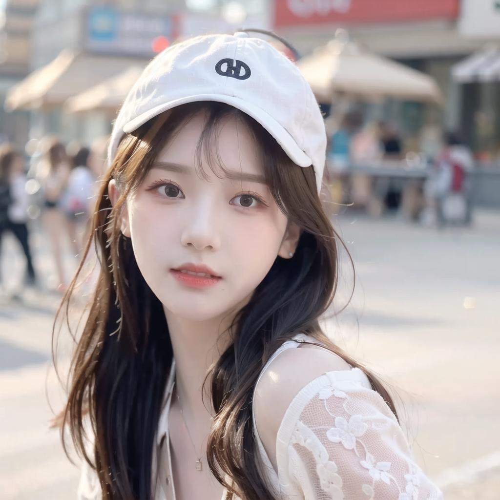 A close up of a woman wearing a hat and a white shirt - SeaArt AI