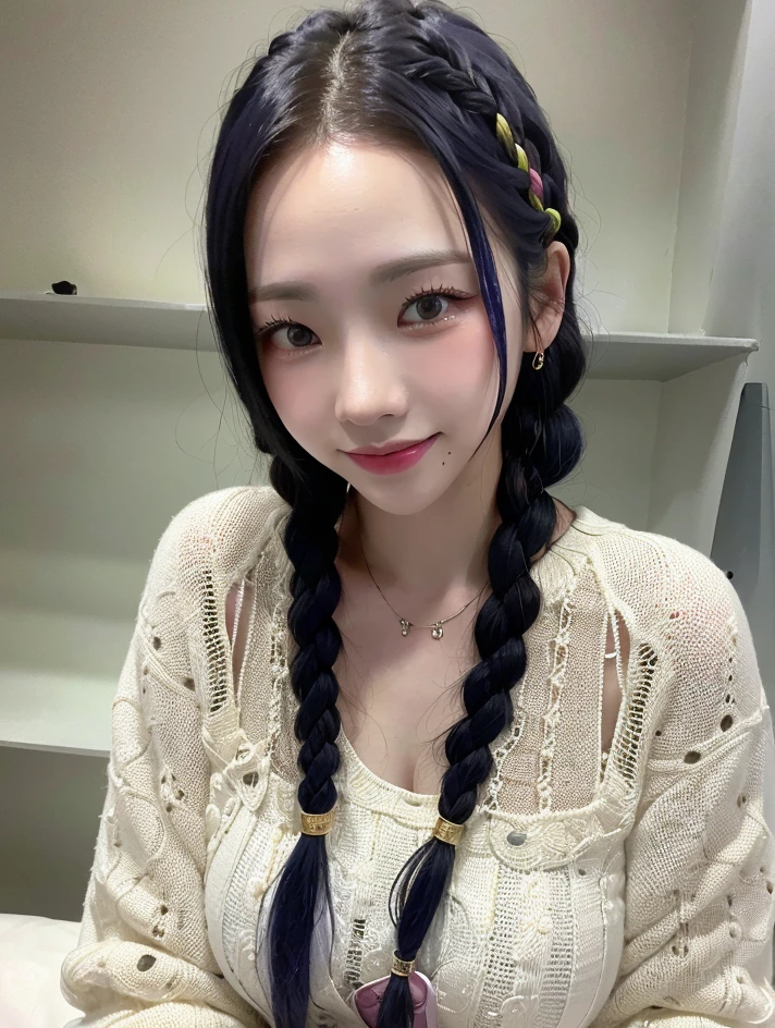 RAW, <lora:aespaKarina_aespaKarinaV2:1>,aespakarina,1girl,light smile,(intricate details),solo,upper body, best quality,(doctor),((ultra-detailed, ultra skin details)), (photorealistic:1.4),looking at viewer,
split-color hair,tri braids,