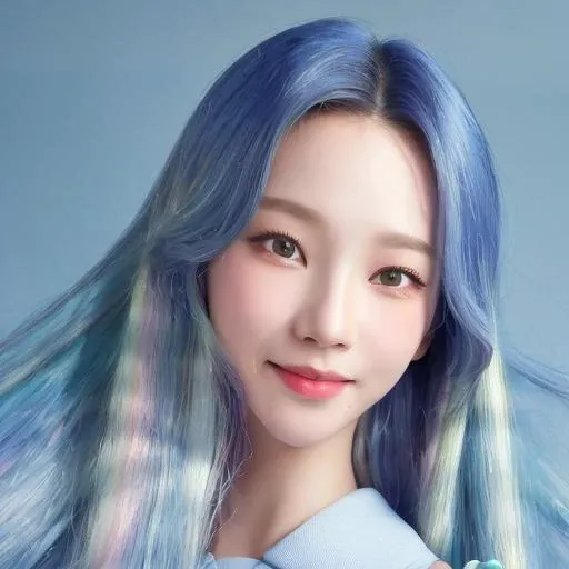 (8k, RAW photo, best quality, masterpiece:1.2), ultra detailed, ultra high res, (realistic:1.3), portrait, high detail RAW color photo, professional photograph, (a aespakarina:1.2) wearing a pajamas, light blue pajamas with teddy bear pattern, long hair, straight hair, (light blue and silver color hair), (mixed color hair), (gradient color hair), smile at camera, in the bedroom, goddass, <lora:aespakarina-v5:1>,