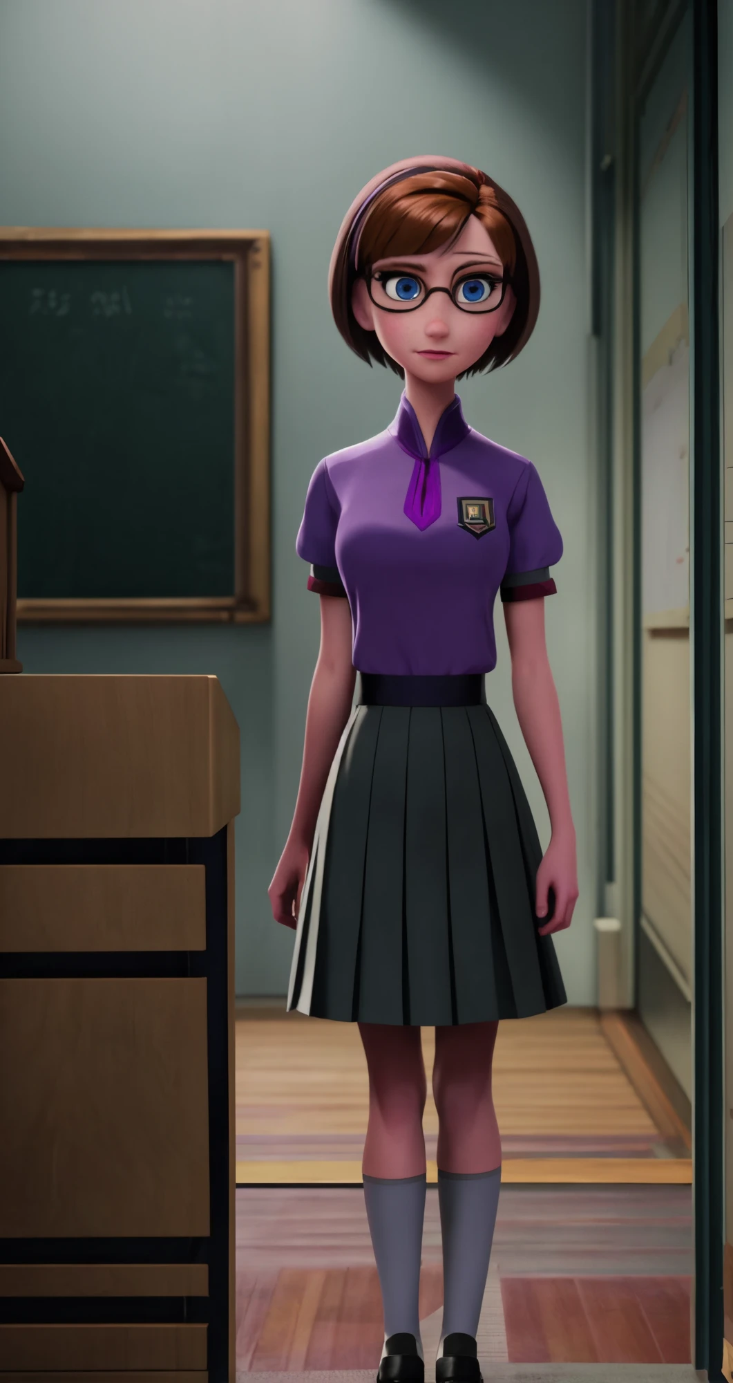 woman, solo, grey hair, purple eyes, school nurse,
middle shot, anna frozen, brown hair, blue eyes,
anime,
masterpiece, professional, high quality, beautiful, amazing, dark fantasy, ConceptArtWorld, shorts under skirt, short hair,
masterpiece, highres, 4k, detailed background, gigantic, (sharp:0.8), by Tyler Edlin, by Roz Chast,