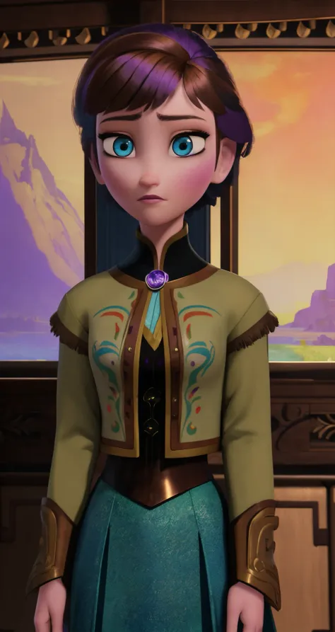 woman, solo, purple hair, amber eyes, teacher,
middle shot, anna frozen, brown hair, blue eyes,
raytracing,
masterpiece, professional, high quality, beautiful, amazing, steampunk, ConceptArtWorld, Manteau, short hair,
masterpiece, highres, 4k, detailed background, fascinating, (witty:0.8), by Marianne North, by Paul Gauguin,