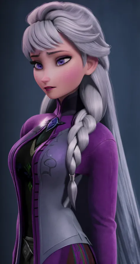 woman, solo, grey hair, dark purple eyes, trucker,
middle shot, elsa frozen,
rendered in zbrush,
masterpiece, professional, high quality, beautiful, amazing, fantasy, DeviantArt, Sweater, absurdly long hair,
masterpiece, highres, 4k, detailed background, funny, (sharp:0.8), by Louis Glackens, by Cedric Peyravernay,