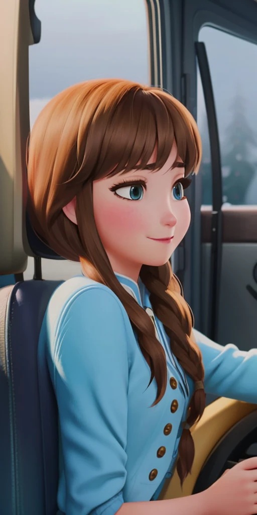digital art, Rusticcore, MOBA style, Preposterous [Venetian|Basque] Kanna driving a Utility van, Caramel hair, Paranoid Comb-over hairstyle, Foggy, Bokeh, soft light, 50mm, triadic colors, "I wanna run away, never say goodbye."