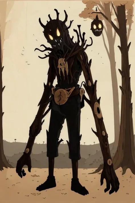((best quality, masterpiece, beautiful composition,)) ayejaymakeart monster, body made of wood, scary, spooky