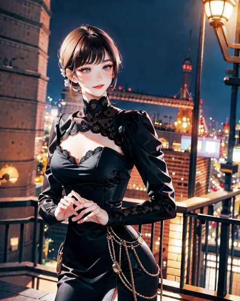 Masterpiece, hdr, best quality, uhd, 8k resolution, best light, realistic, detailed background, detailed face, detailed hands, full body, 1girl, elegant girl from gothicpunk world, black dress. <lyco:Joyce Chu (Malysian Idol):1.0>, portrait,