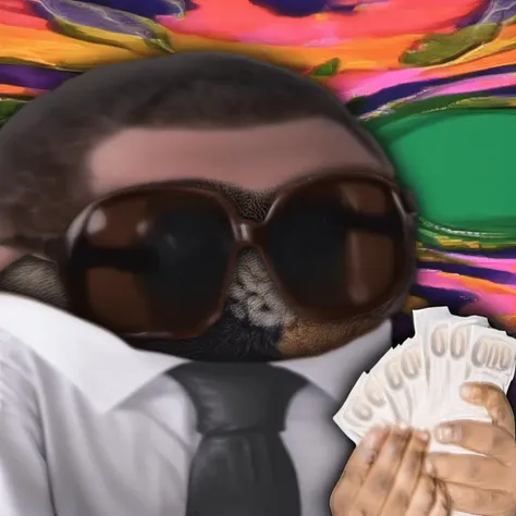 business man coke addict sock puppet,<lora:LasogetteXL_v1:1>,dynamic composition,dark sunglasses,holding money,