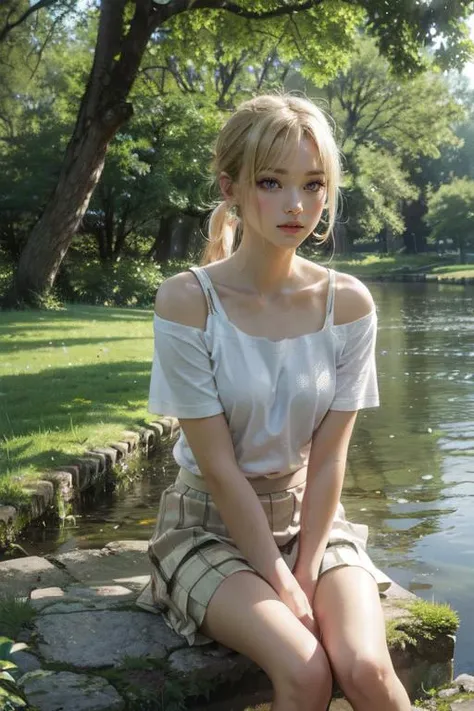 (best quality:1.2),(high quality:1.2),masterpiece,(high details:1.1),(Realism:1.4),transparent texture,
iso noise,photo texture,vivid color,
<lora:Yoimiya:1:lbw=1,1,1,1,1,0,1,0,0,0,0,0,0,0,0,0,0>,yoimiya_genshin,long hair,short ponytail,blond hair,hair on the temples,white t-shirt,off-the-shoulder,large chest,bare arms,bare feet,short skirt,sitting by the river washing feet,
<lora:The forest light V3:1:1:lbw=0,1,1,1,1,1,1,1,1,1,0,1,1,0,1,1,0>,slg,forest,grass,stream,
light,luminescence,
pov,