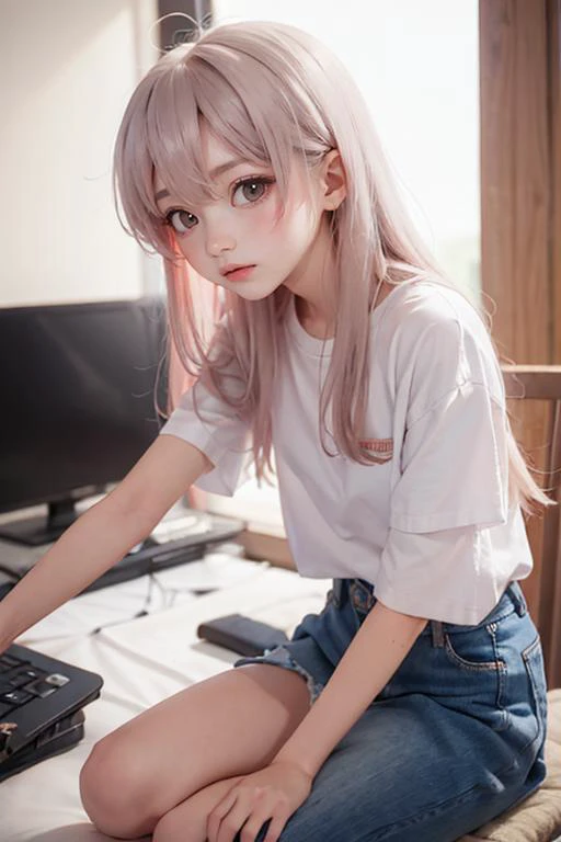 masterpiece, (8k, RAW photo, best quality, masterpiece:1.2), petite, OyamaMahiro, <lora:onimai-cs1-dim8-4-loha:0.8>, short-sleeved shirt , ahoge