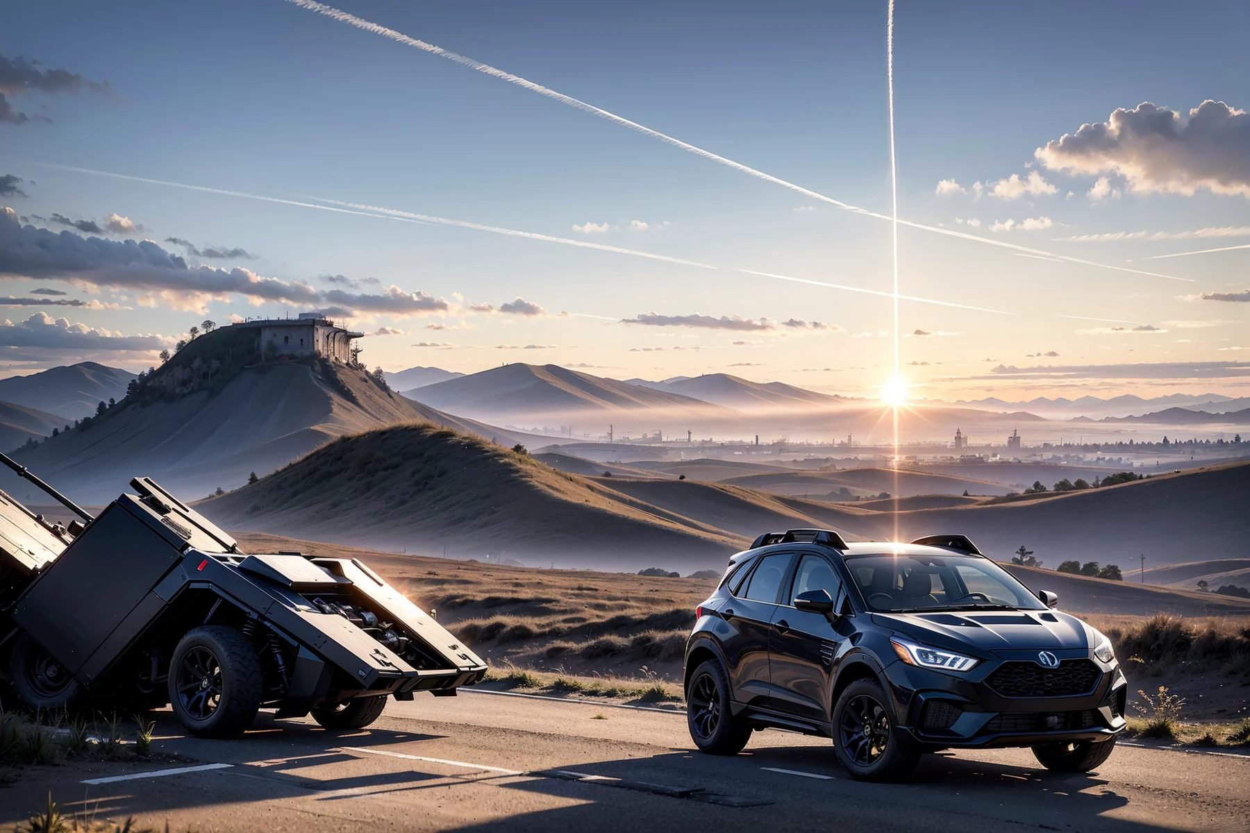 ultra high quality,complex and detailed details,detailed background,(the future war:1.1),ban,((futurism)),the background is a war-torn battlefield,outdoor,the sun is covered,perfect composition,masterpiece,mid_shot,depth of field,(no one:1.2),