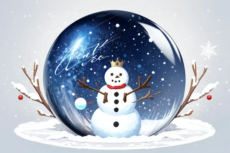 -no humans, snowman, crown, english text, signature, smile, snow, blue background<lora:Crystal ball_20240112152706:0.8>,Crystal ball,