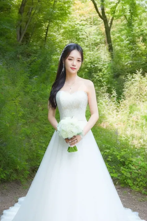 <lora:fromisJisun:1>,Jisun,(pov:1.1),RAW photo,physically-based rendering,(8k, best quality, masterpiece:1.2),(full body shot:1.2),octane render,extremely detailed CG unity 8k wallpaper,studio soft light, rim ligh,in forest,sunlight,standing,(a girl is wearing wedding dress:1.5),hyper realistic detail shiny skin,ultra detailed,(ultra realistic:1.5),(looking at viewer:1.2),(intricate:1.2),(photorealistic:1.4),1girl,(skinny:1.3),detailed background
