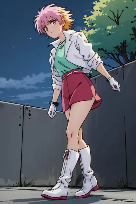 masterpiece, best quality, solo, 1girl,looking at viewer,outdoor,full body,
<lora:fxfbV1:0.85>fxfb, red skirt,white boots,pink hair, blonde hair,