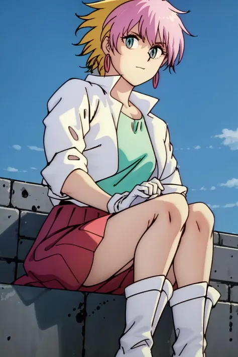 masterpiece, best quality, solo, 1girl,looking at viewer,outdoor,
<lora:fxfbV1:0.85>fxfb, red skirt,white boots,pink hair, blonde hair,