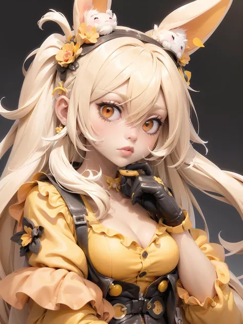 nijilorabunny, close up, portrait, a girl, with bunny ears, long hair, wearing yellow dress, in ocean, super detailed <lora:nijilorabunny:0.9>