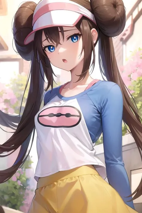 rosa, <lyco:rosa-lyco-nochekaiser:1>,
rosa, brown hair, double bun, doughnut hair bun, hair bun, blue eyes, hair between eyes, twintails, (small breasts:1.2), <lora:smirkingeye_v100:1>, <lora:smallcirclemouth_v100:1>, open mouth,
BREAK pantyhose, pantyhose under shorts, raglan sleeves, skirt, yellow skirt, white shirt, blue sleeves, long sleeves, visor cap,
BREAK looking at viewer, upper body, fully body,
BREAK outdoors,
BREAK <lyco:GoodHands-beta2:1>, (masterpiece:1.2), best quality, high resolution, unity 8k wallpaper, (illustration:0.8), (beautiful detailed eyes:1.6), extremely detailed face, perfect lighting, extremely detailed CG, (perfect hands, perfect anatomy),