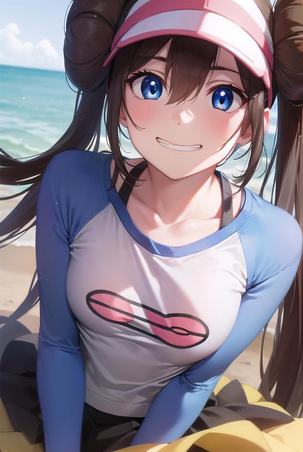 A woman sitting on a beach with a surfboard and a hat - SeaArt AI