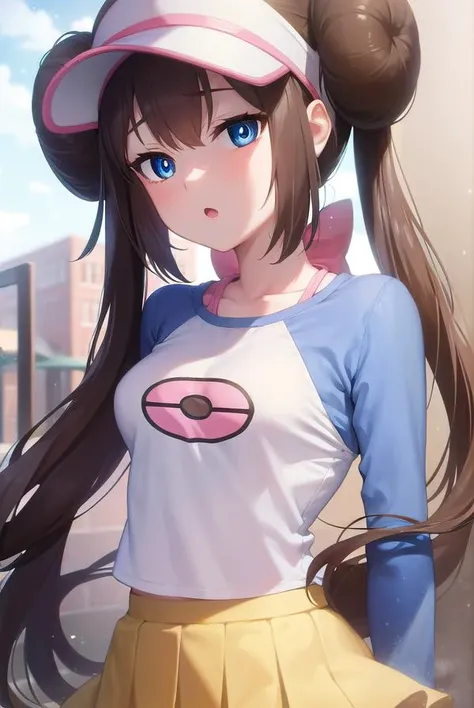 rosa, <lyco:rosa-lyco-nochekaiser:1>,
rosa, brown hair, double bun, doughnut hair bun, hair bun, blue eyes, hair between eyes, twintails, (small breasts:1.2), <lora:smirkingeye_v100:1>, <lora:smallcirclemouth_v100:1>, open mouth,
BREAK pantyhose, pantyhose under shorts, raglan sleeves, skirt, yellow skirt, white shirt, blue sleeves, long sleeves, visor cap,
BREAK looking at viewer, upper body, fully body,
BREAK outdoors,
BREAK <lyco:GoodHands-beta2:1>, (masterpiece:1.2), best quality, high resolution, unity 8k wallpaper, (illustration:0.8), (beautiful detailed eyes:1.6), extremely detailed face, perfect lighting, extremely detailed CG, (perfect hands, perfect anatomy),