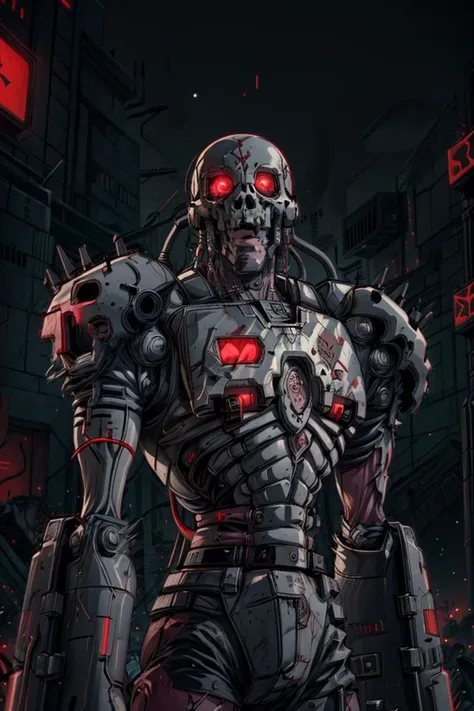 [[We are legion, rejoice in the coming oblivion, skulls for the skull throne]],
((masterpiece,best quality)), (glowing neon red lights, cyberpunk city ),
<lora:Andromon_Digimon_Anime:0.8>, Andromon_Digimon,
red metal, lots of metal spikes, skull accessories,
upper body,
solo, looking at viewer, dynamic pose,
neon lights, cinematic composition,
<lora:more_details:0.8>,
<lora:ChaosMarineStyleAISD15:0.5>, ChaosMarineStyleAI,