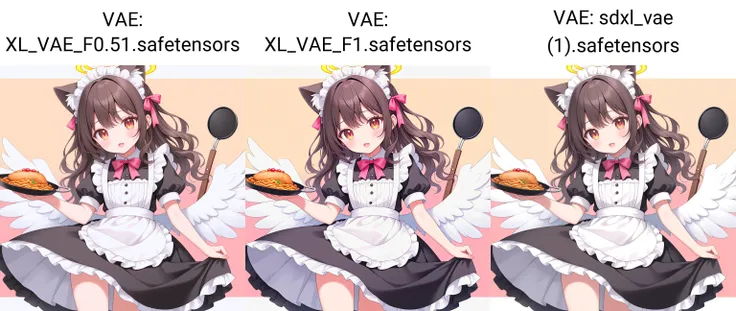 Draw wavy hair, angel wings, angel halo, Maid clothes and cat ears with frying pan