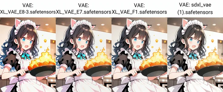 Draw wavy hair, Maid clothes and cat ears with frying pan