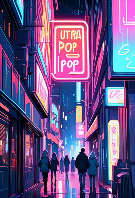 masterpiece, best quality, beautiful detailed eyes, ultra-detailed, finely detail, highres, vector Illustration, (city pop), (neon lights),