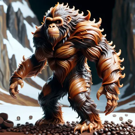 hyper detailed masterpiece, dynamic, awesome quality,cofzee yeti, cryptid large humanoid ape-like creature, brown fur, thick stocky build, long arms, hunched stooped posture, prominent brow ridge, elusive, mysterious, mountain-dwelling, rustling leaves,elegant,life-giving,medical equipment,phantasmal,festive,dimensional,motors, <lora:cofzee:0.7> <lora:DonMC0ff33Ch0c_XL-000006:0.65> DonMC0ff33Ch0c