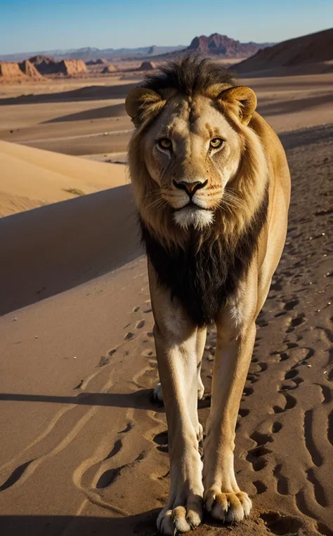 Epic style animal fur, furry, Heinz Sielmann style, lion, desert.