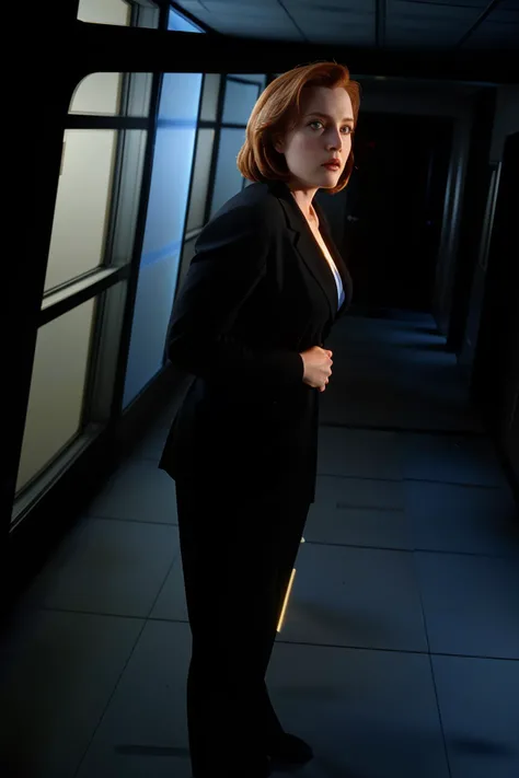 Dana Scully, dark business suit, examining a crime scene, cinematic, highly detailed, dramatic light, 8k,
<lora:DanaScullySD-000002:1>