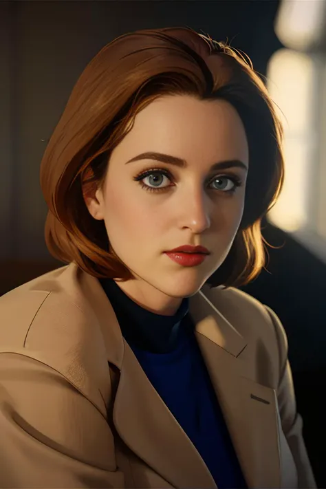 Dana Scully, portrait, soft light,
<lora:DanaScullySD-000002:1>, intricate details, hyperdetailed, cinematic, realistic, masterpiece